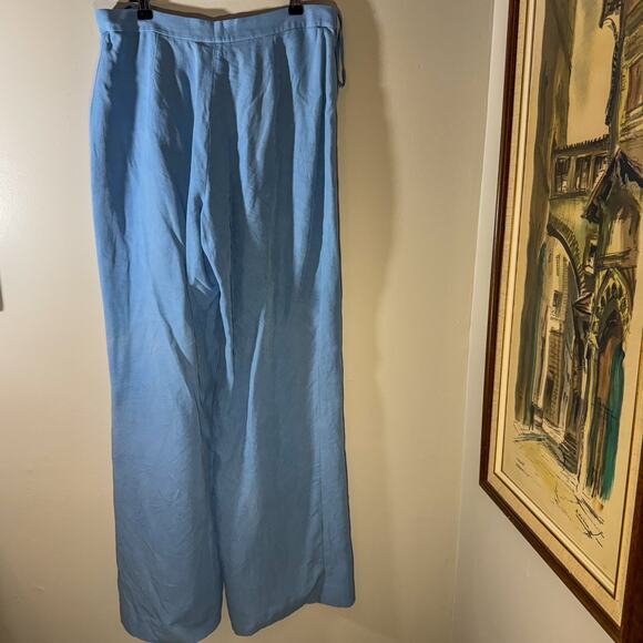 Ralph Lauren 100% Silk Wide Leg Trousers | Light Blue Palazzo Pants (Size 10) - Picture 7 of 8